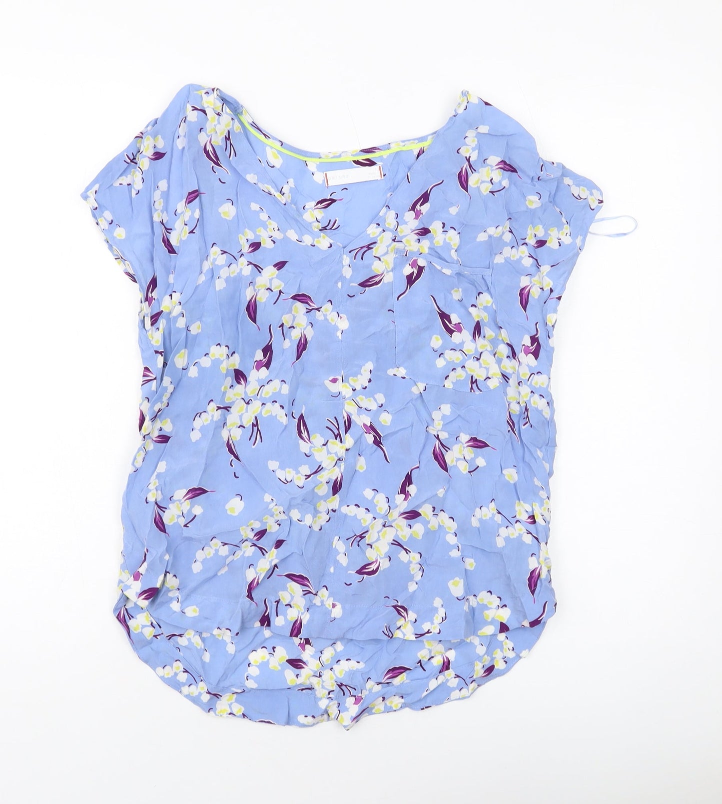 Per Una Womens Blue Floral Cupro Basic T-Shirt Size 10 V-Neck