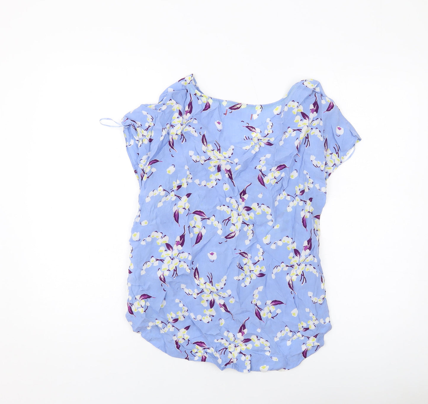 Per Una Womens Blue Floral Cupro Basic T-Shirt Size 10 V-Neck