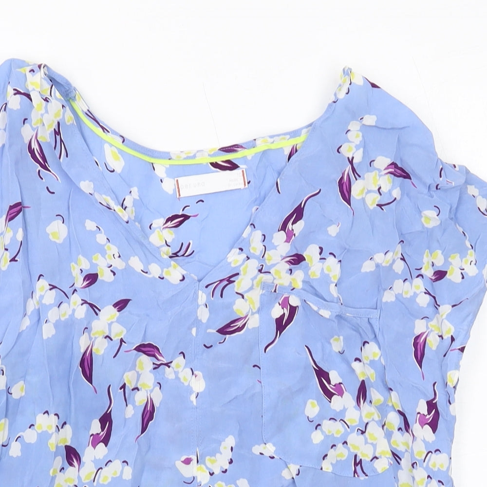 Per Una Womens Blue Floral Cupro Basic T-Shirt Size 10 V-Neck