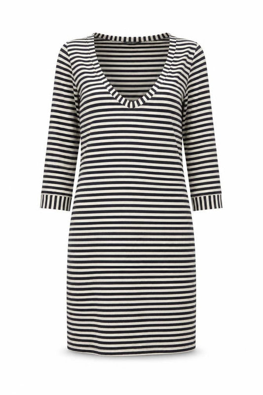 French Connection Womens Blue Striped Lyocell Bodycon Size 12 Scoop Neck Pullover