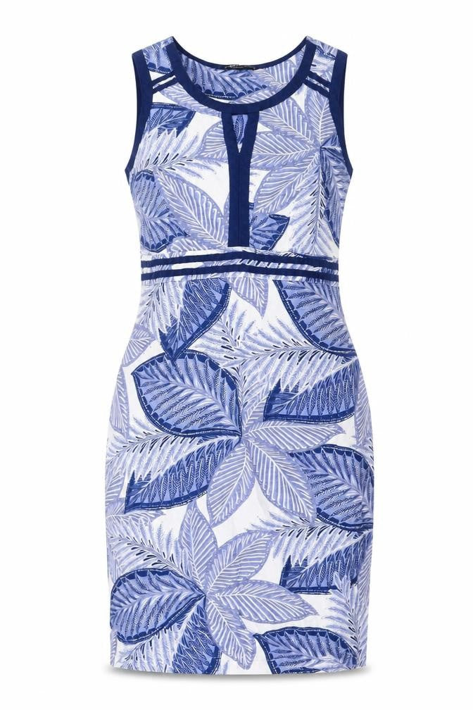 Debenhams Womens Blue Floral Viscose Sheath Size 14 Round Neck Zip