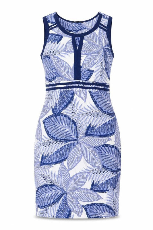 Debenhams Womens Blue Floral Viscose Sheath Size 14 Round Neck Zip