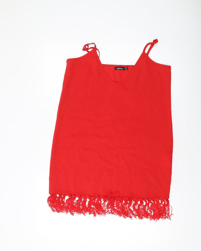 Boohoo Womens Red Polyester Basic Tank Size 10 V-Neck