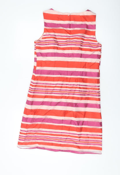 Back view of Principles women’s multicoloured striped polyester sheath, size UK 10, round neck zip