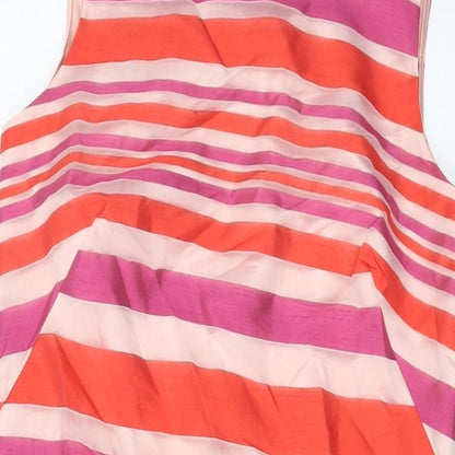 Close-up detail of Principles women’s multicoloured striped polyester sheath, size UK 10, round neck zip