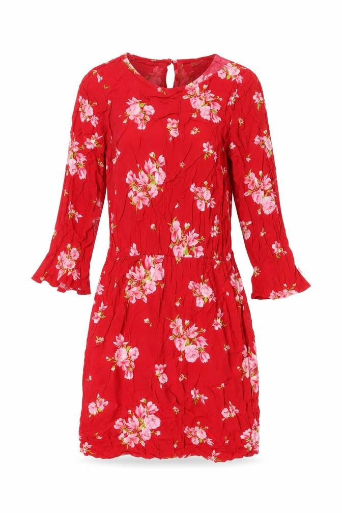 H&M Womens Red Floral Viscose Mini Size 8 Round Neck Button