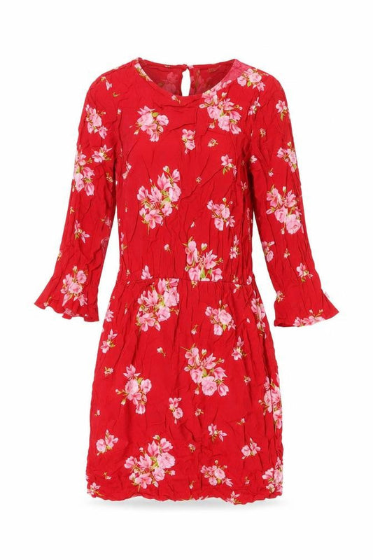H&M Womens Red Floral Viscose Mini Size 8 Round Neck Button