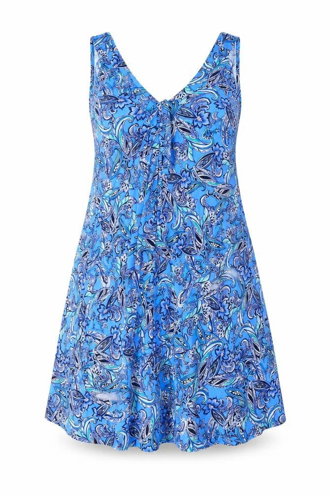 Marks & Spencer Womens Blue Geometric Viscose A-Line Size 14 V-Neck Pullover