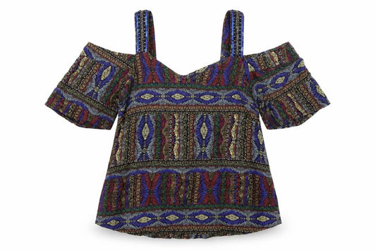 NEXT Womens Multicoloured Geometric Viscose Basic Blouse Size 6 Square Neck