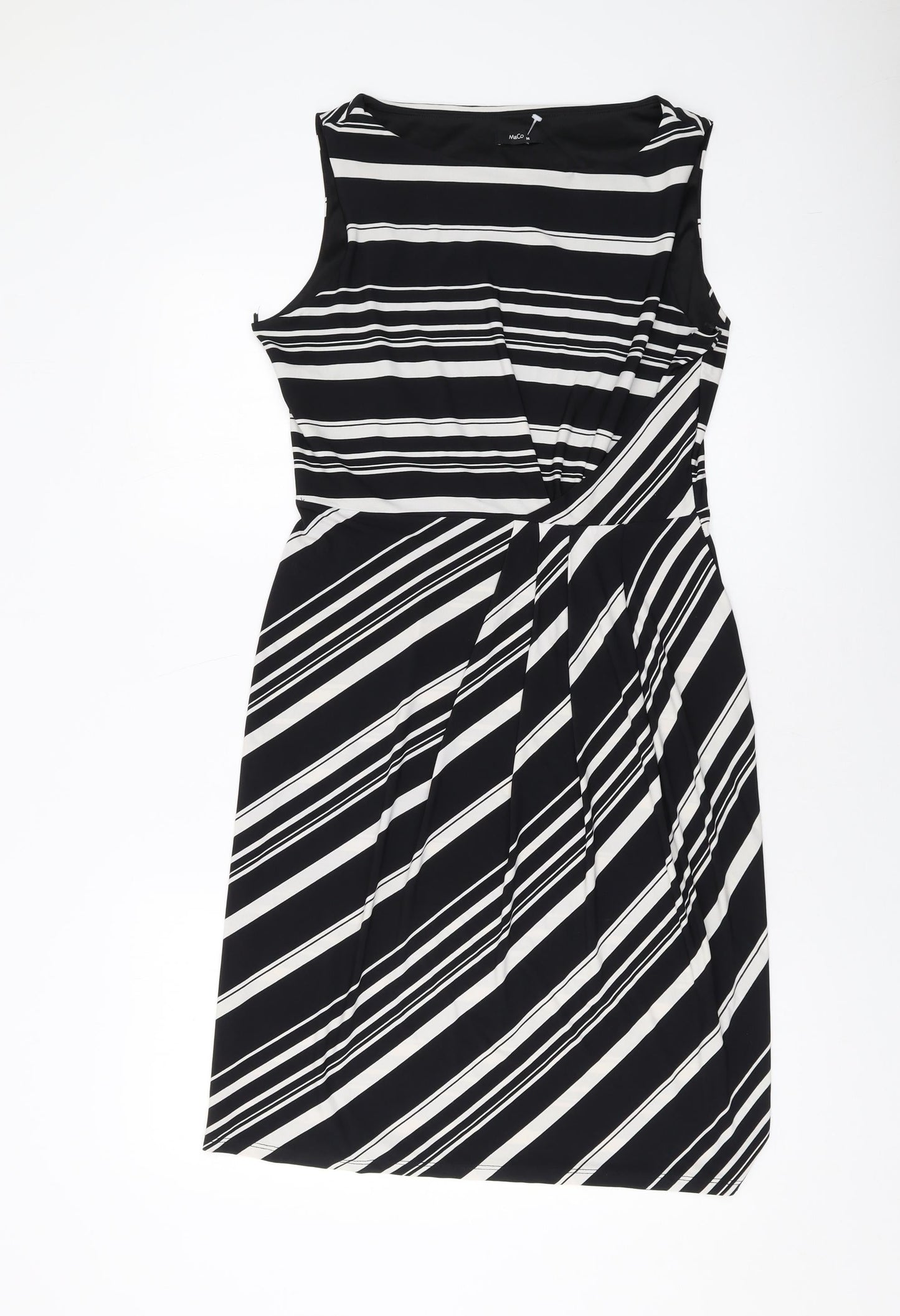 M&Co Womens Black Striped Polyester Sheath Size 14 Round Neck Pullover