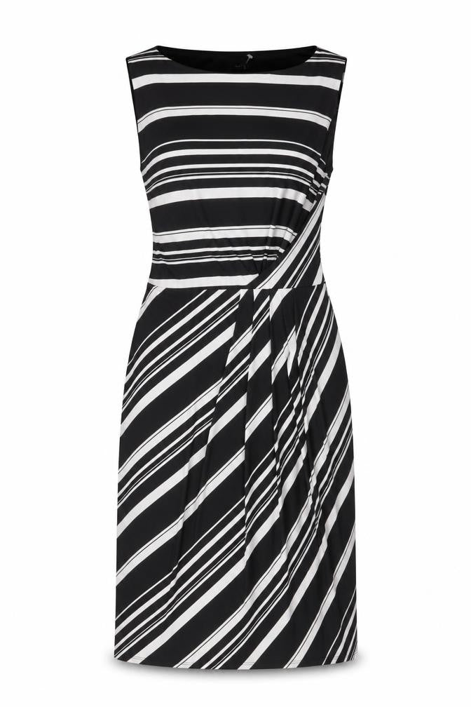 M&Co Womens Black Striped Polyester Sheath Size 14 Round Neck Pullover