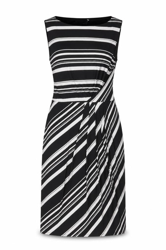 M&Co Womens Black Striped Polyester Sheath Size 14 Round Neck Pullover