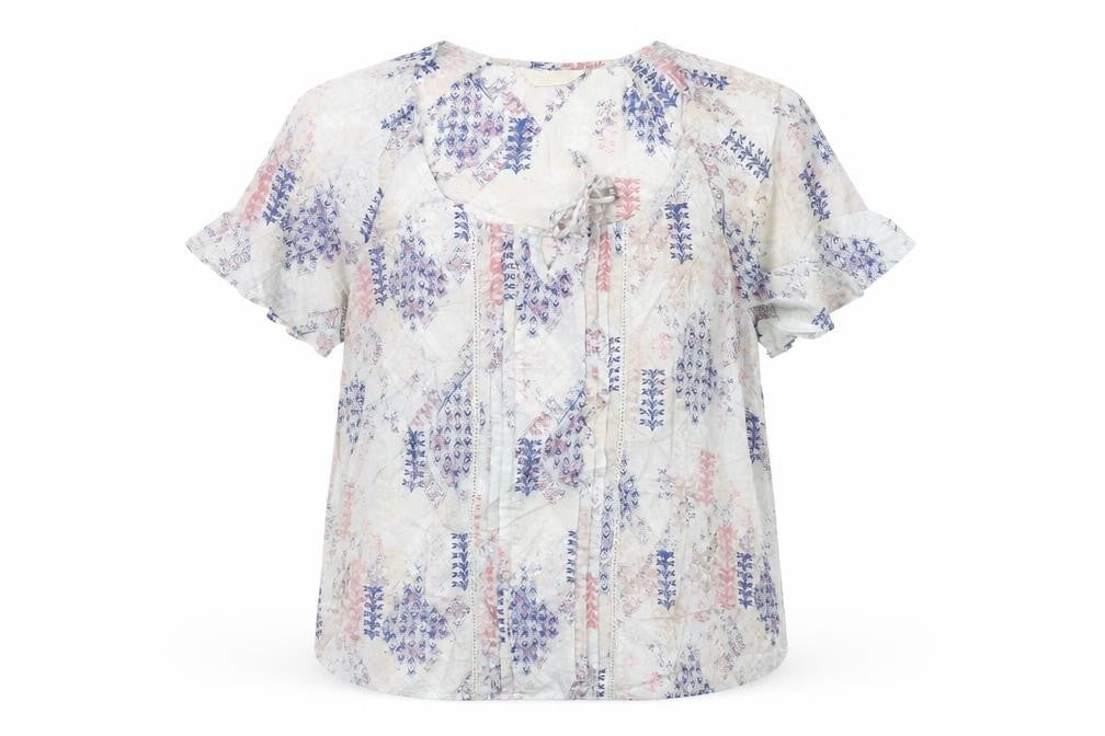 Indigo Womens Grey Geometric Cotton Basic T-Shirt Size 12 Round Neck