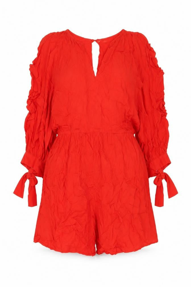H&M Womens Red Viscose Playsuit One-Piece Size 8 Button