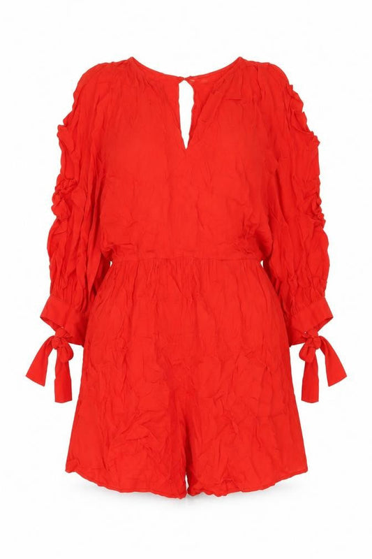 H&M Womens Red Viscose Playsuit One-Piece Size 8 Button