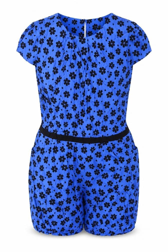 Doll & Frog Womens Blue Geometric Polyester Playsuit One-Piece Size 16 Button
