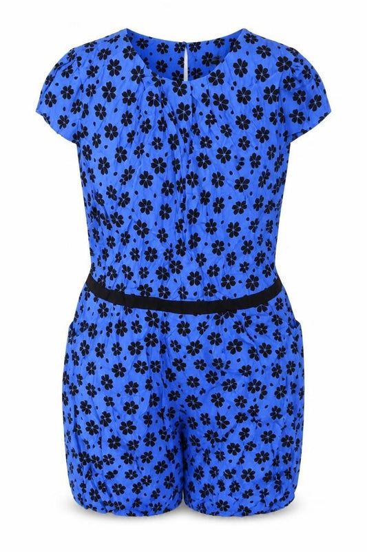 Doll & Frog Womens Blue Geometric Polyester Playsuit One-Piece Size 16 Button