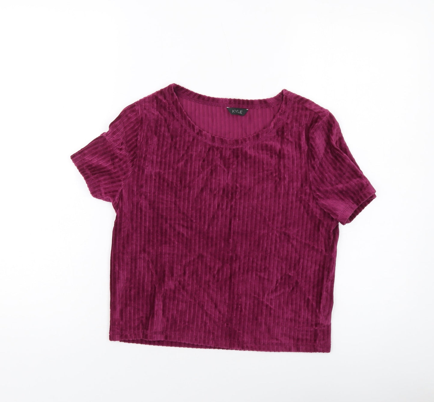 M&Co Girls Purple Cotton Cropped T-Shirt Size 16 Years Round Neck Pullover