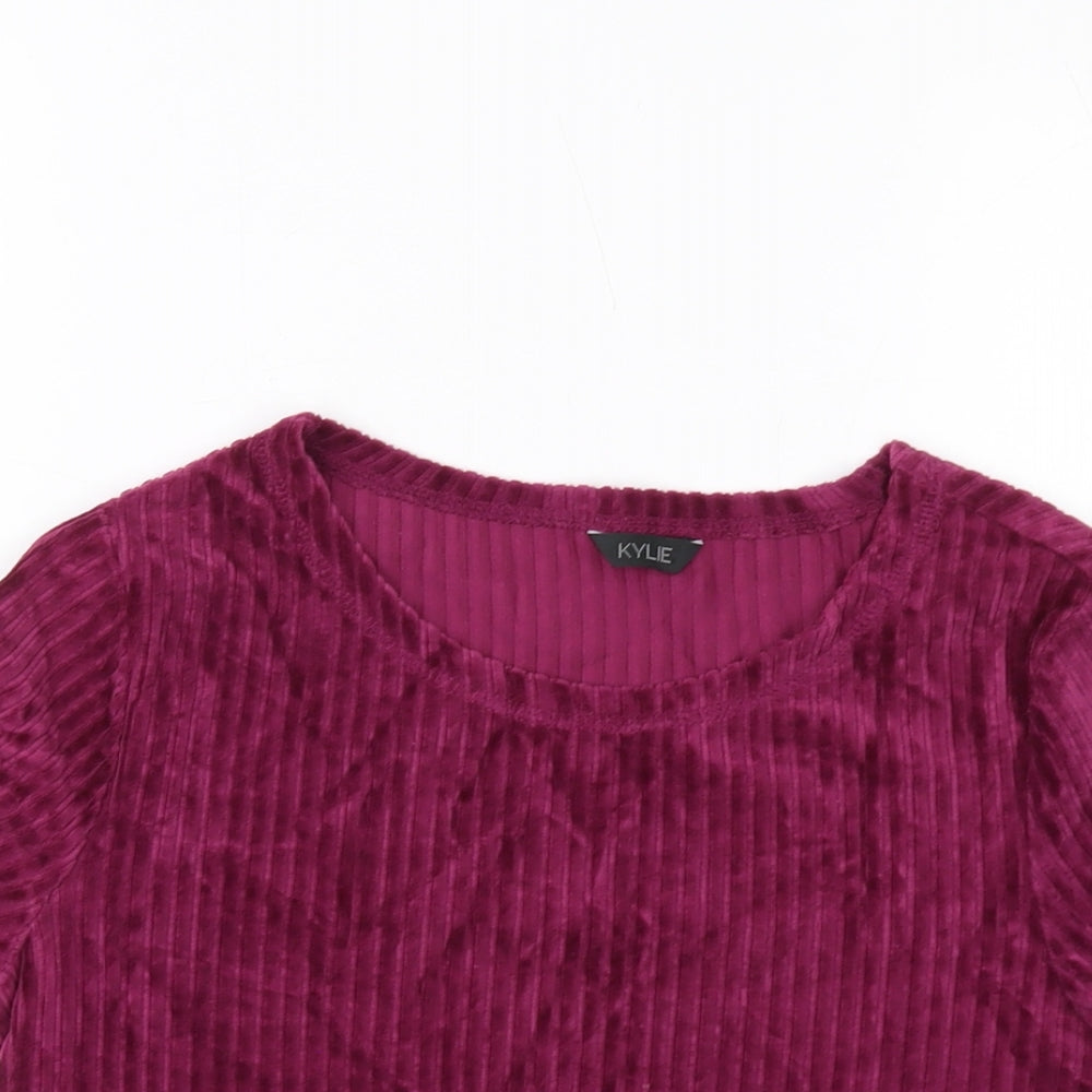 M&Co Girls Purple Cotton Cropped T-Shirt Size 16 Years Round Neck Pullover