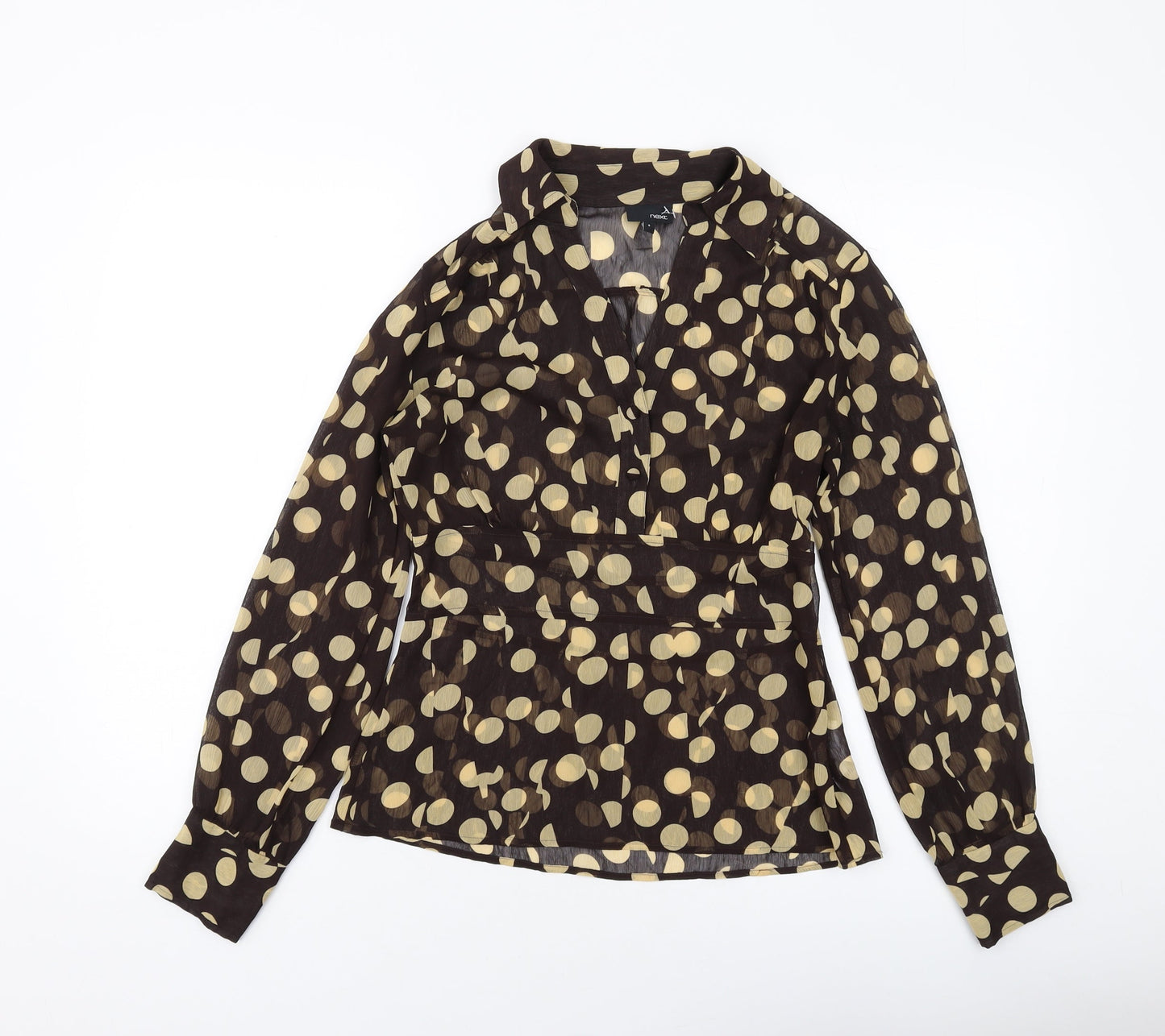 NEXT Womens Brown Polka Dot Polyester Basic Blouse Size 8 Collared
