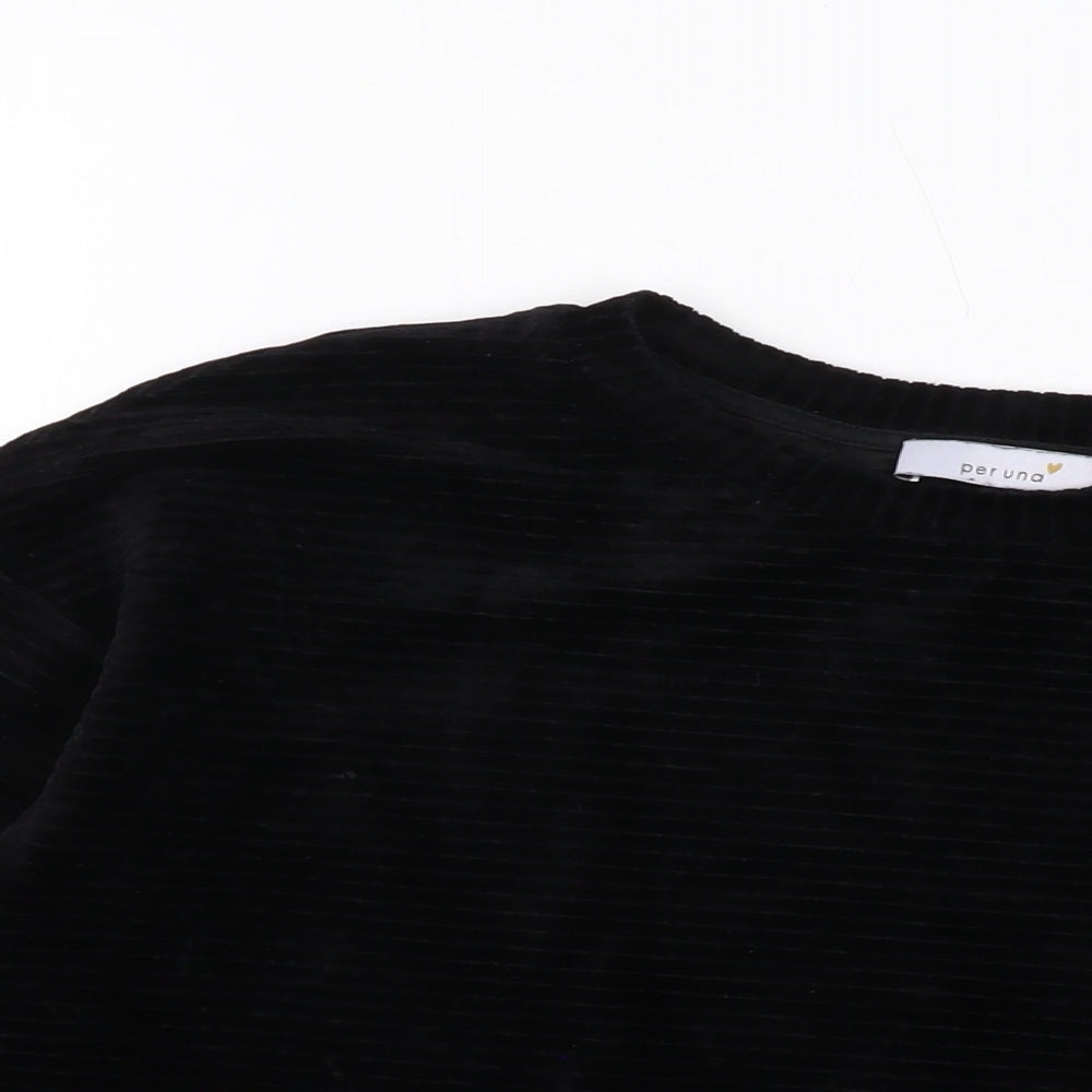 Per Una Womens Black Cotton Basic Blouse Size 12 Round Neck