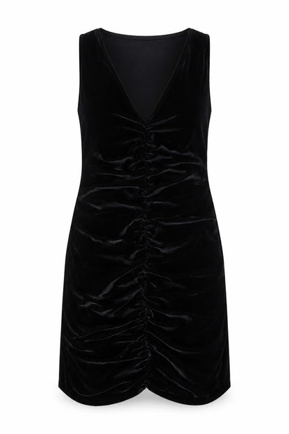 Front view of Miss Selfridge women’s black polyester mini, size UK 14, v-neck pullover