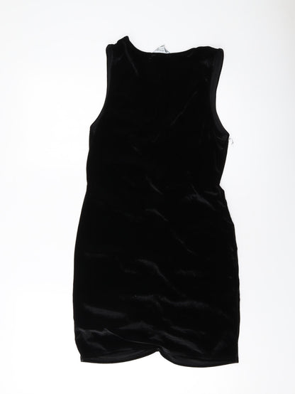 Back view of Miss Selfridge women’s black polyester mini, size UK 14, v-neck pullover