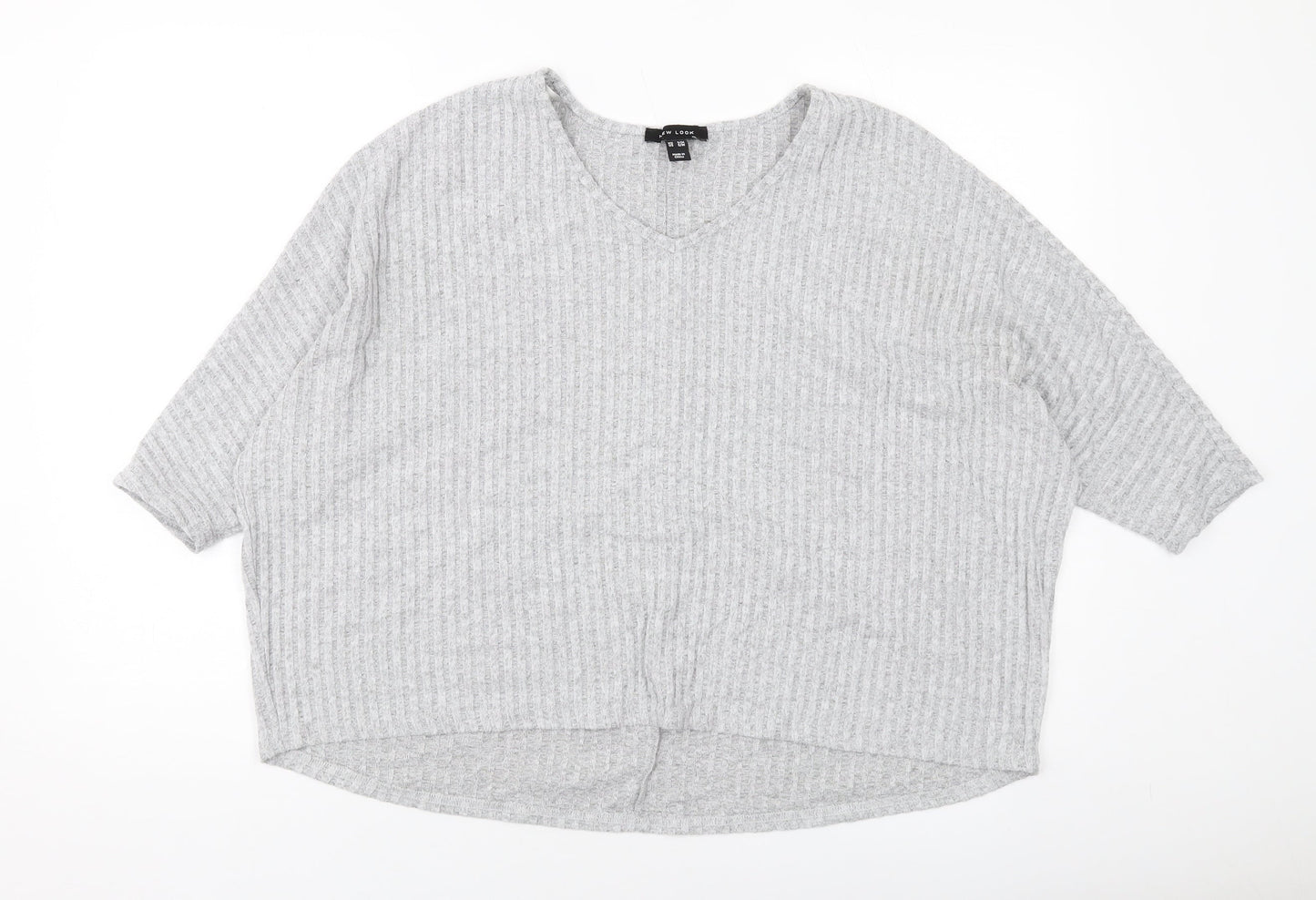 New Look Womens Grey Polyester Basic Blouse Size S V-Neck