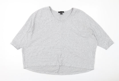 New Look Womens Grey Polyester Basic Blouse Size S V-Neck