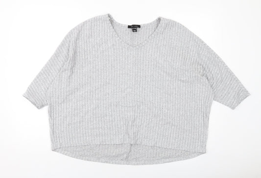 New Look Womens Grey Polyester Basic Blouse Size S V-Neck