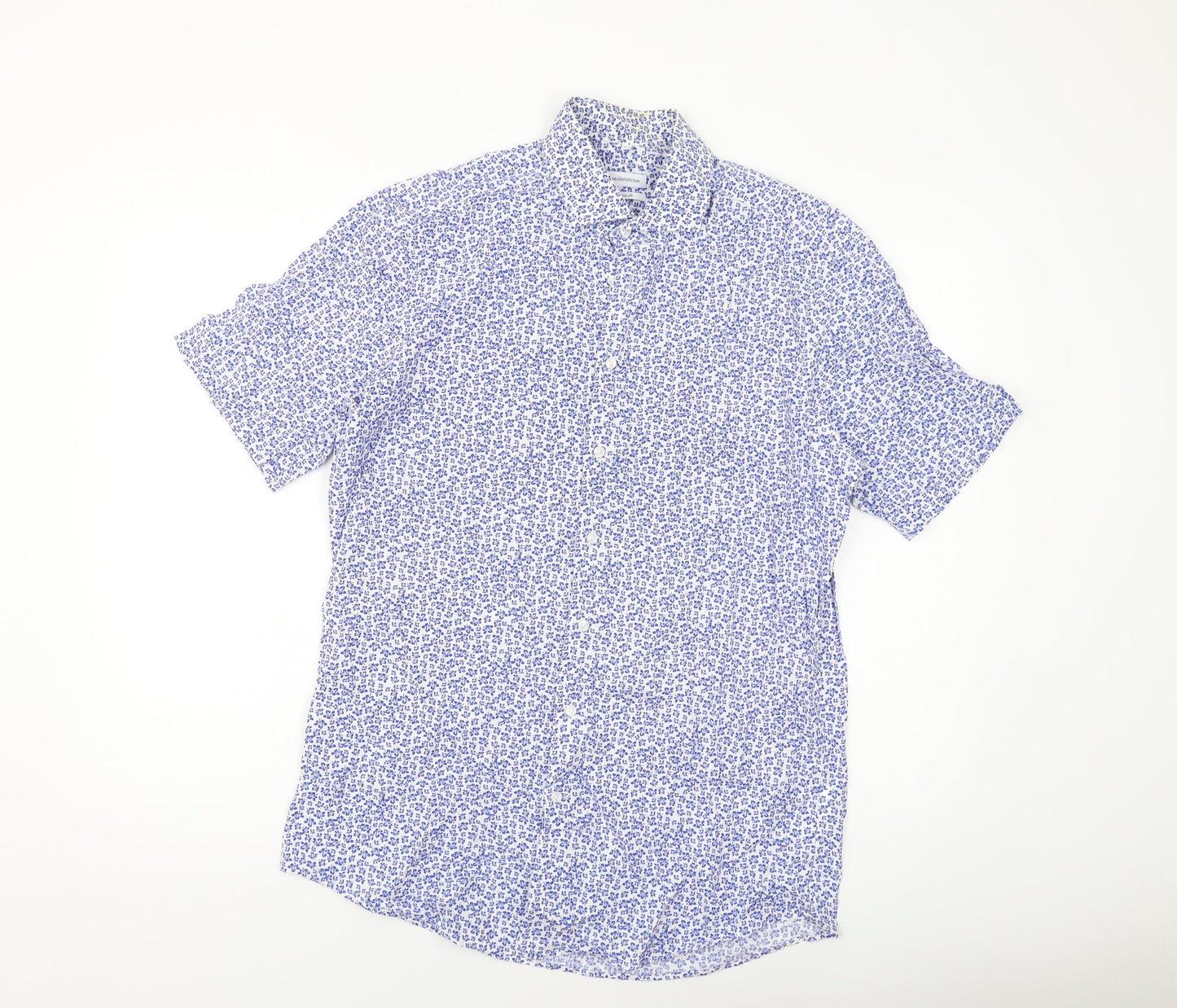 Seidensticker Mens Blue Floral Cotton Button-Up Size M Collared Button