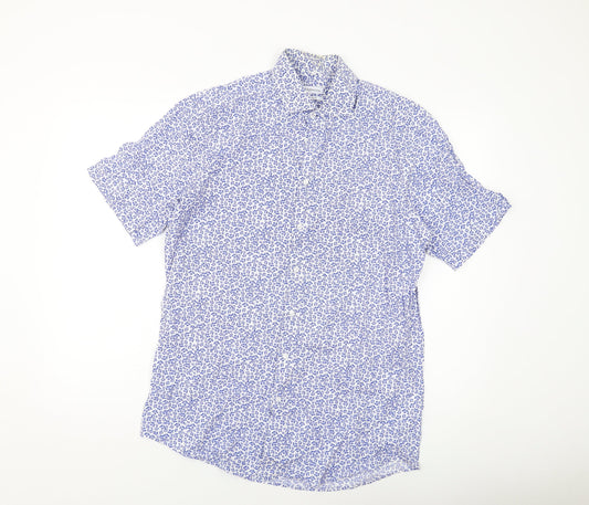 Seidensticker Mens Blue Floral Cotton Button-Up Size M Collared Button