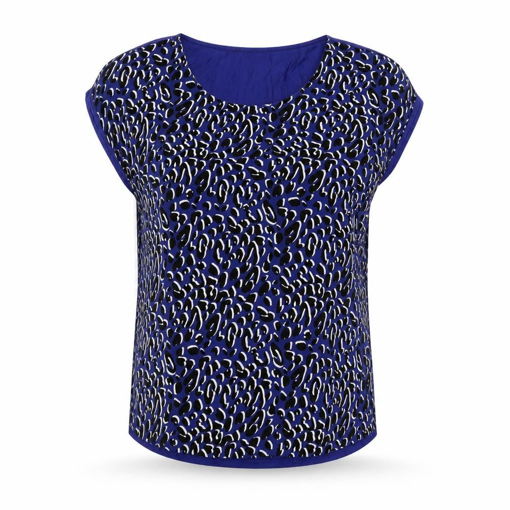 Oasis Womens Blue Animal Print Polyester Basic T-Shirt Size S Round Neck