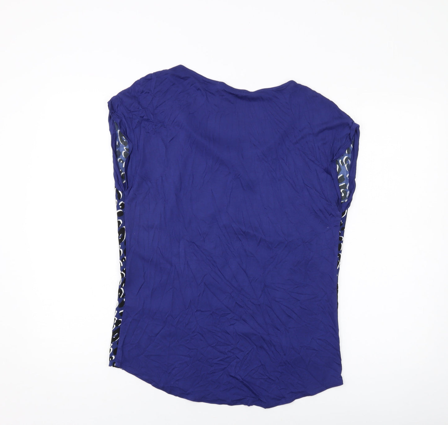 Oasis Womens Blue Animal Print Polyester Basic T-Shirt Size S Round Neck