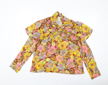 River Island Womens Multicoloured Floral Polyester Basic Blouse Size 8 Mock Neck