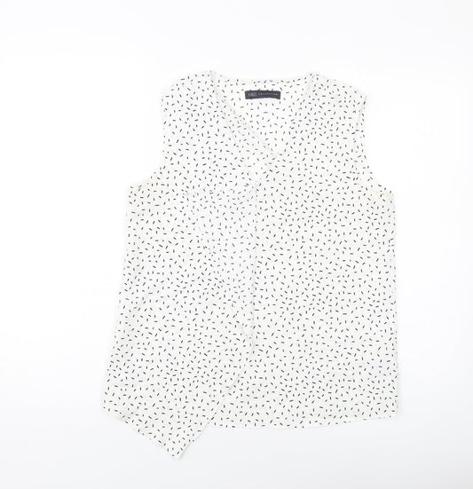 Marks and Spencer Womens White Geometric Polyester Basic Tank Size 8 V-Neck