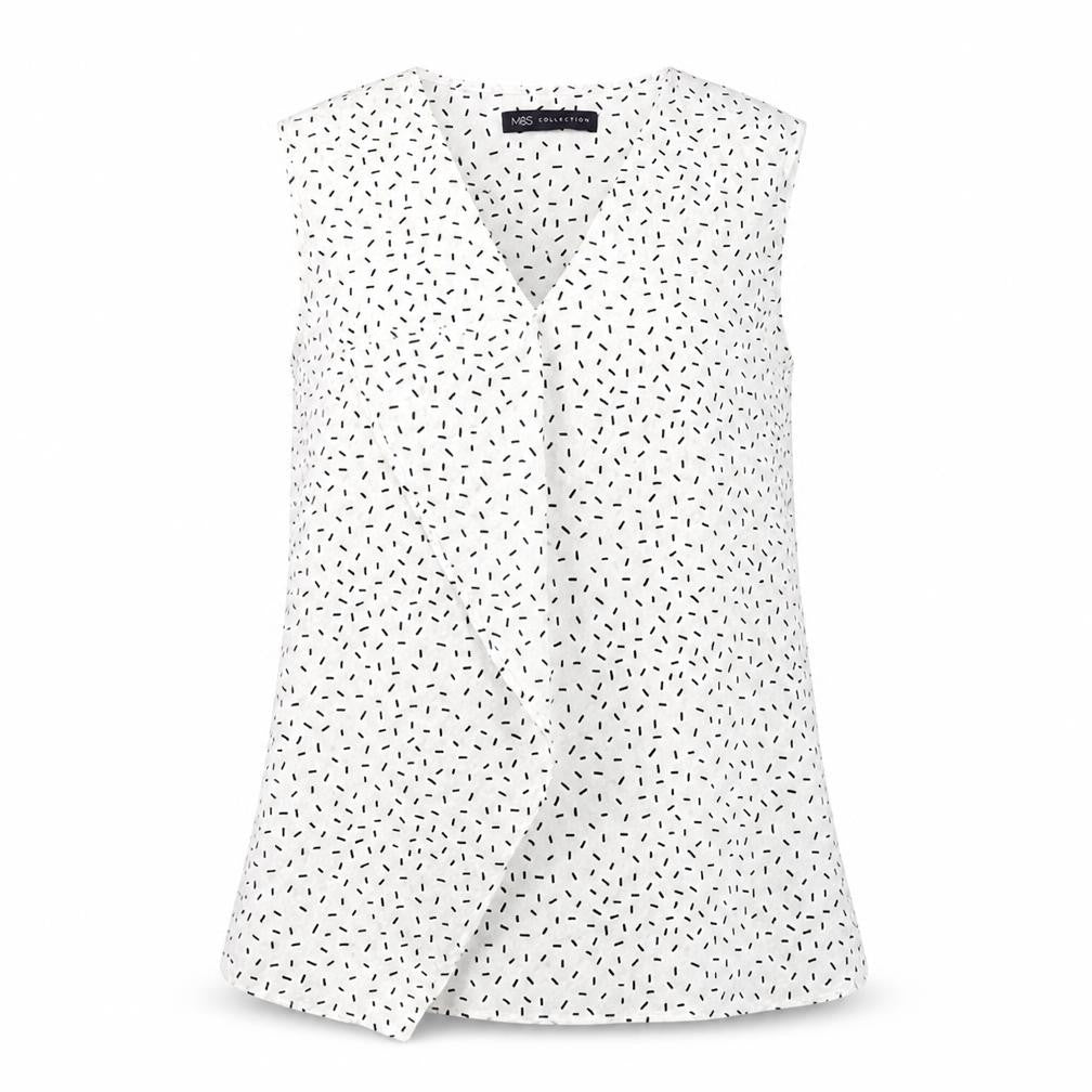 Marks & Spencer Womens White Geometric Polyester Basic Tank Size 8 V-Neck