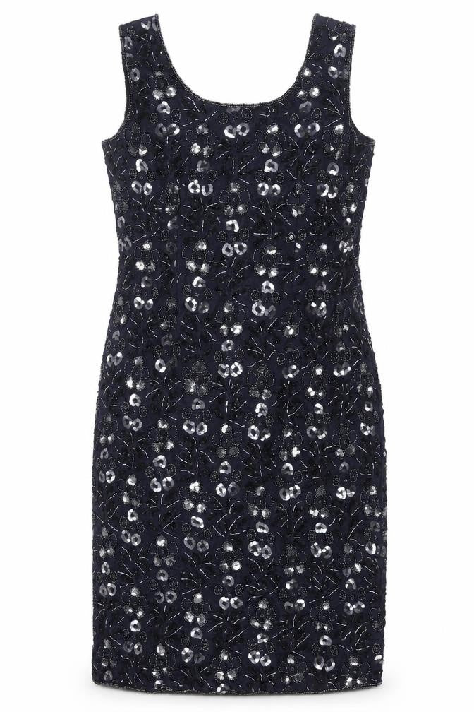 Sensations Womens Blue Geometric Nylon Shift Size 12 Scoop Neck Zip - Sequin