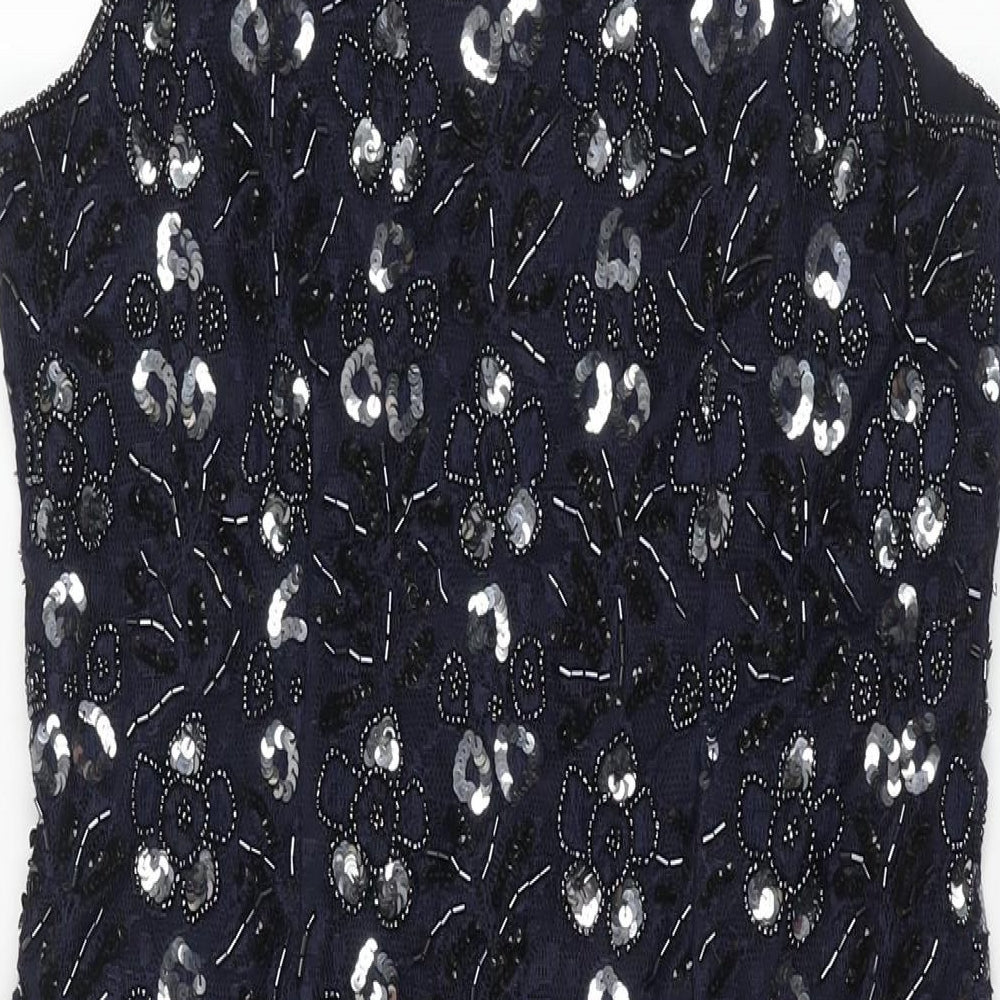 Sensations Womens Blue Geometric Nylon Shift Size 12 Scoop Neck Zip - Sequin