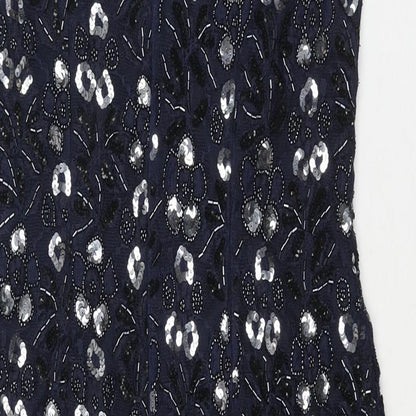 Sensations Womens Blue Geometric Nylon Shift Size 12 Scoop Neck Zip - Sequin
