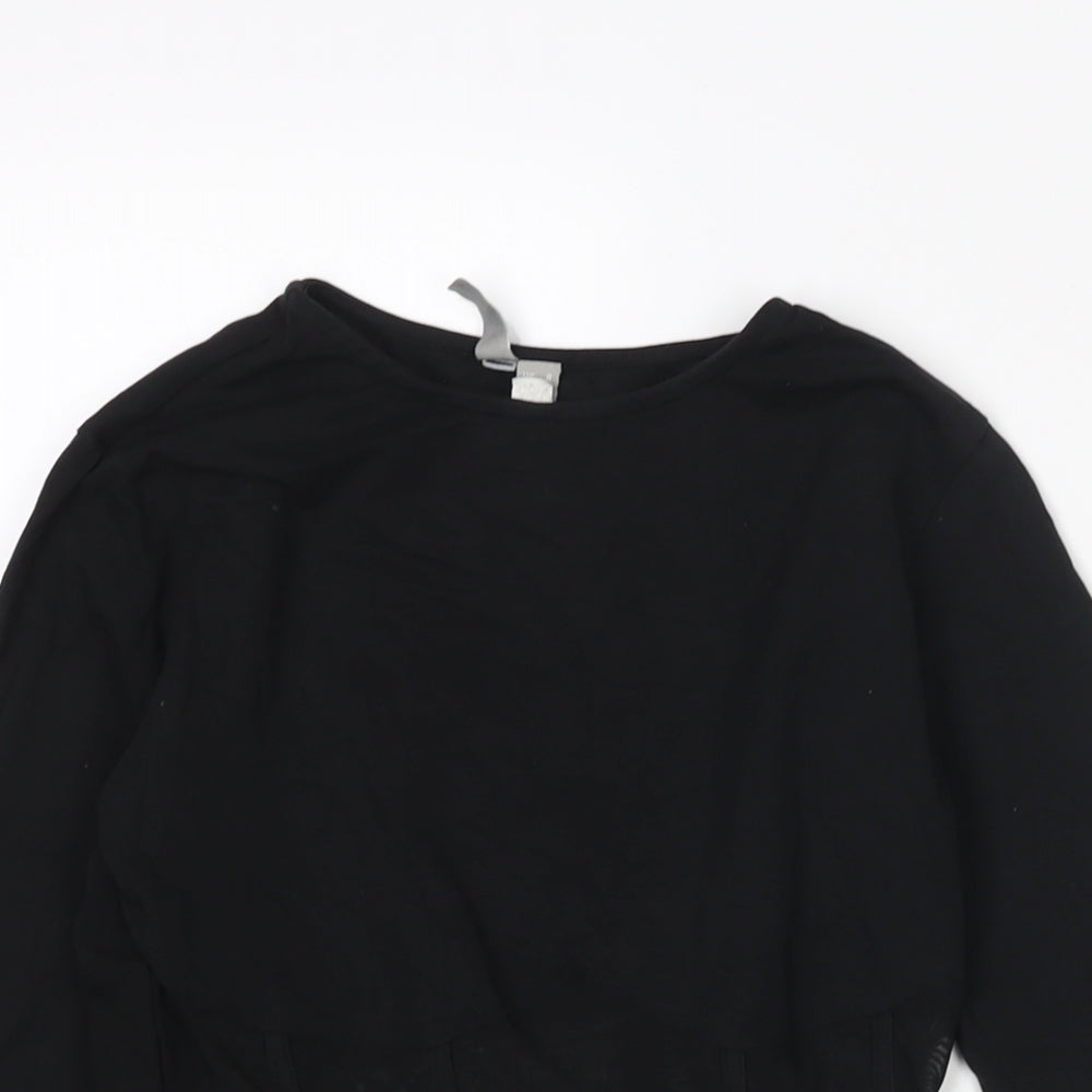 ASOS Womens Black Polyester Cropped Blouse Size 8 Round Neck - Corset Style Mesh Panel