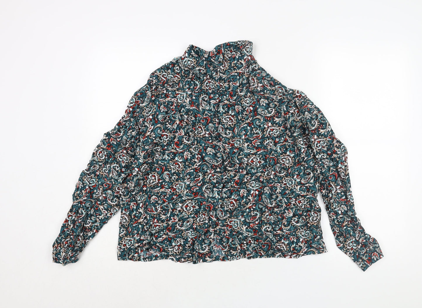 Marks and Spencer Womens Multicoloured Geometric Viscose Basic Button-Up Size 12 Collared