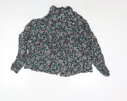 Marks & Spencer Womens Multicoloured Geometric Viscose Basic Button-Up Size 12 Collared