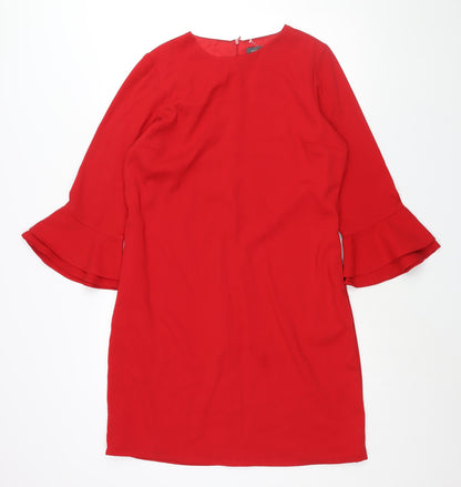 Sonsandar Womens Red Polyester Shift Size 14 Round Neck Zip - Bell Sleeve Pockets