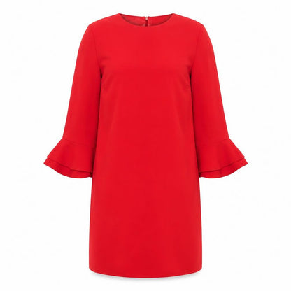 Sonsandar Womens Red Polyester Shift Size 14 Round Neck Zip - Bell Sleeve Pockets