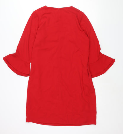 Sonsandar Womens Red Polyester Shift Size 14 Round Neck Zip - Bell Sleeve Pockets