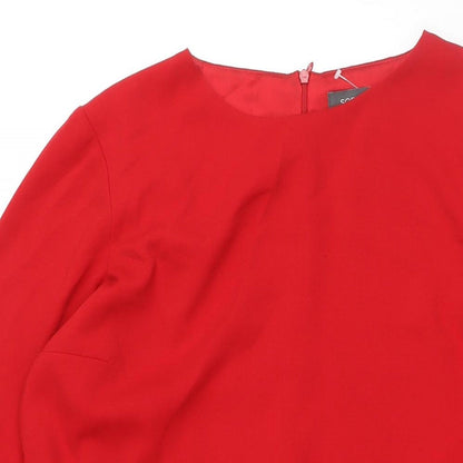 Sonsandar Womens Red Polyester Shift Size 14 Round Neck Zip - Bell Sleeve Pockets
