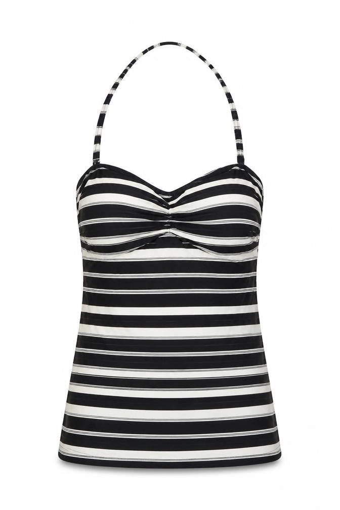 Marks & Spencer Womens Black Striped Polyamide Top Size 10 - Padded