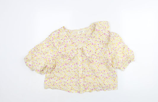 Sweewë Womens Yellow Floral Polyester Basic Blouse Size S Collared - Frill Size S-M