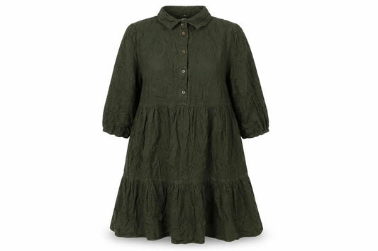 F&F Womens Green Cotton Shirt Dress Size 10 Collared Button - Smocked